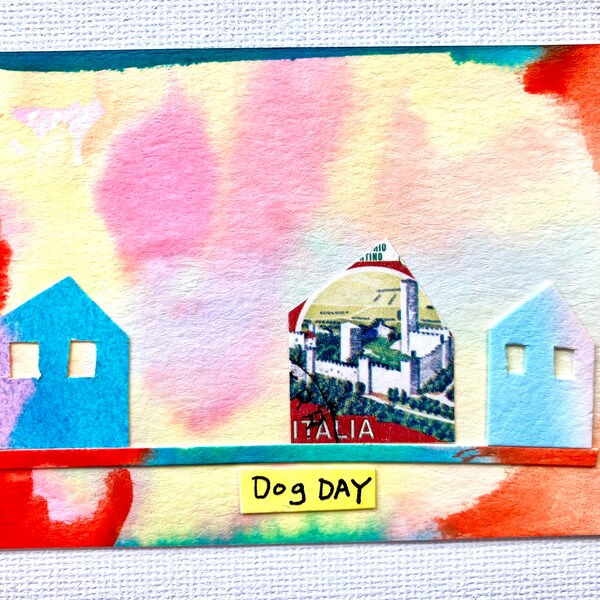 Dog Day - Original Watercolor Mixed Media Surrealism Miniature Art ACEO ATC