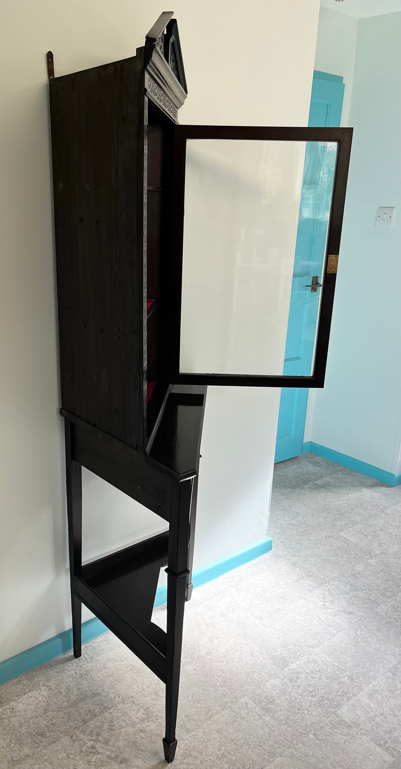 Antique Corner Display Dark Wood Finish Original Glass 1890s Etsy