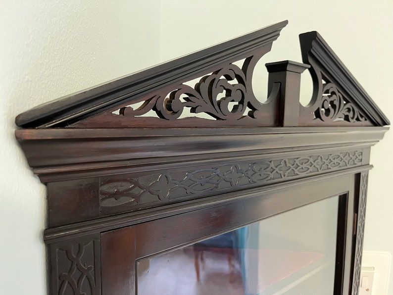 Antique Corner Display Dark Wood Finish Original Glass 1890s Etsy