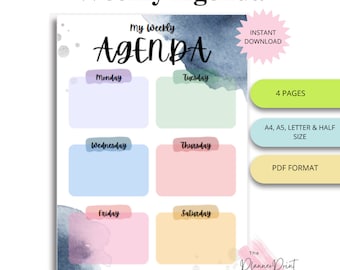 Weekly Agenda Printable Planner, To Do List, Schedule, Planner Journal | Daily, Weekly & Monthly Planner