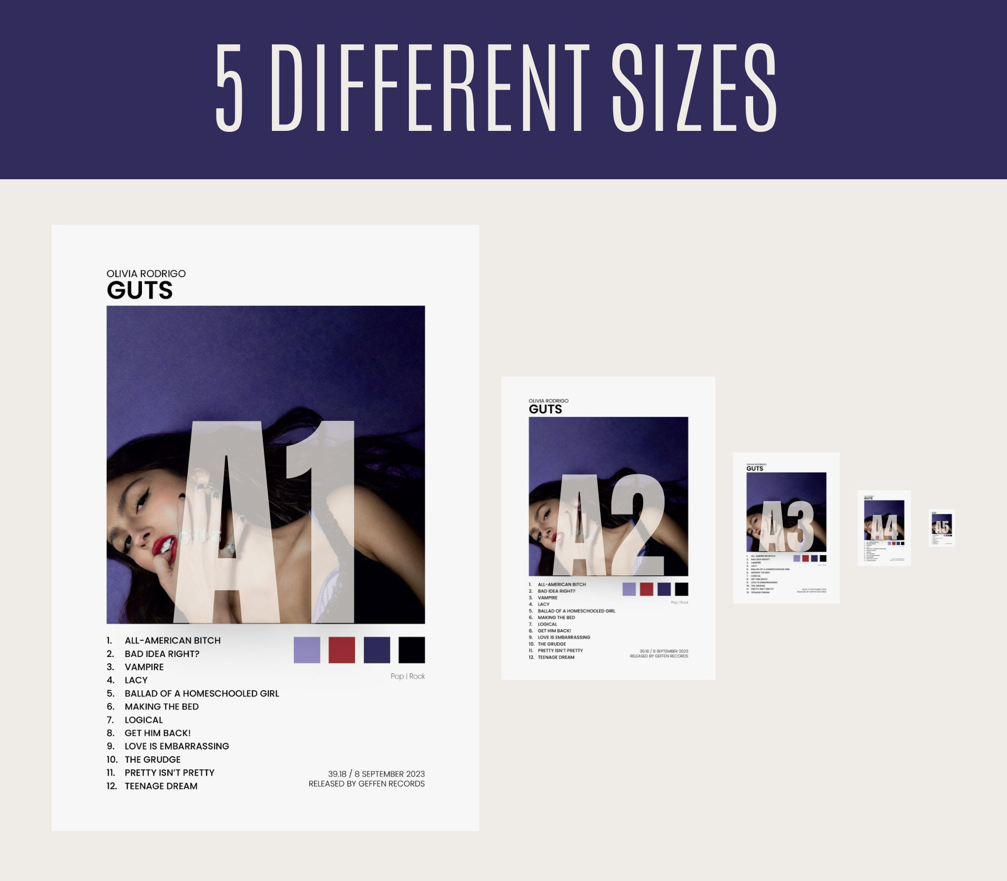 GUTS - Olivia Rodrigo - Album Cover | Selfmade Poster | Music Album Cover | Wall Decoration