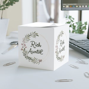 Rich Auntie (White) Note Cube Wealthy Ladies Money Dollar Euro Yen Pound Peso Generational Wealth Entrepreneur Aunt Gift