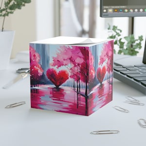 Heart Meditation Note Cube Abstract Art Love Floral Pink Red Cherry Blossoms Serenity Tranquil Relaxation Spirituality Decor