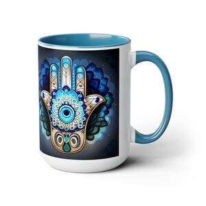 Luck & Protection Hamsa Two-Tone Coffee Mug, 15oz Classic Mug