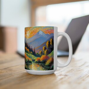 Grand Rising and Shining Ceramic Mug 15oz Affirmation Motivation Abstract Art