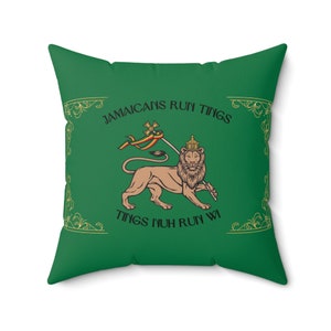Yardie Affirmation Faux Suede Square Pillow Lion of Judah Jamaican Rasta