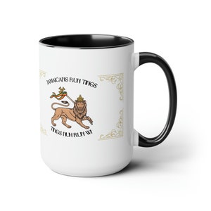 Yardie Affirmation Two-Tone Coffee Mug, 15oz Classic Mug Lion of Judah Jamaican Reggae Rasta