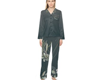 Rich Auntie Pyjamas en satin pour femmes (AOP) Dames riches Argent Dollar Euro Yen Livre Peso Génération de richesse Entrepreneur Tante Cadeau