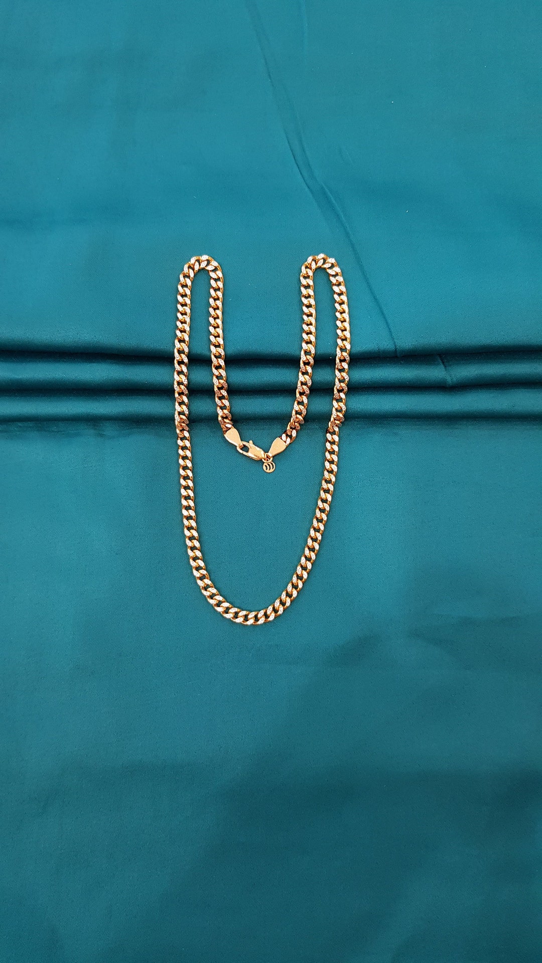 Two Tone Cuban Link Chain 22K BIS Hallmarked Solid Real Yellow Gold