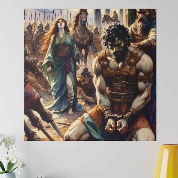 Samson & Delilah Canvas Print - Bible Wall Art - Catholic Home Décor - Timeless Biblical Scenes Painting Series