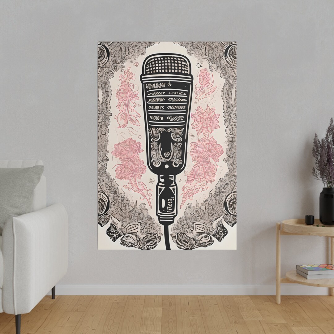 Microphone Canvas Wall Art Singer Song Writer Vibes Vintage Audio