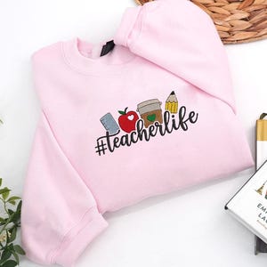 Embroidered Teacher Sweatshirt, Apple Teacher Sweatshirt, Back To School Teacher Sweatshirt, Embroidered Classroom Shirt Gift for Teacher