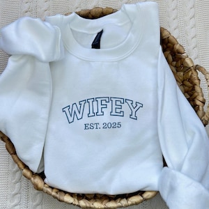 Embroidered Bride Sweatshirt-Wedding Gift Sweatshirt-Bride Crewneck-Wifey Sweatshirt-Mrs Sweatshirt-Custom Embroidered Sweatshirt-Engagement