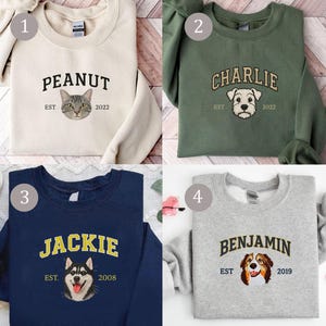 Embroidered Custom Pet Portrait Sweatshirt, Personalized Dog or Cat Sweater with Name, Pet Lover Gift, Memorial Embroidery Pullover
