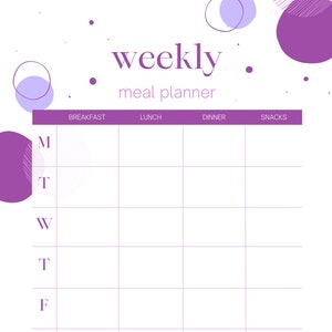 Weekly Meal Planner, Meal Plan, Mon-Sat Weekly Planner, Daily Plan, Meal Prep Plan, Diet Planner, Downloadable Meal Planner, Printable Diet