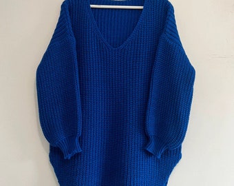 Pull en maille bleu Roi Taille unique Made in france