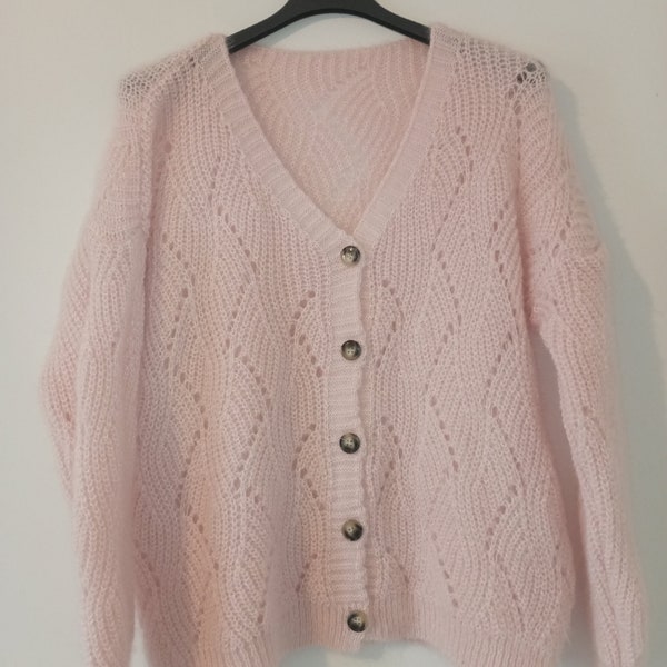 Cardigan en laine viscose couleur rose