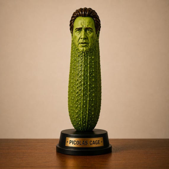 Picolas Cage Hand-Painted Resin Sculpture | Realistic Pickle Meme Figurine