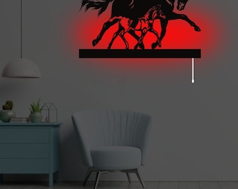 Apliques de pared de arte de metal de caballos únicos, apliques de pared LED de caballos, iluminación de pared LED de diseño único, luces de pared de diseño moderno, regalo de arte de pared