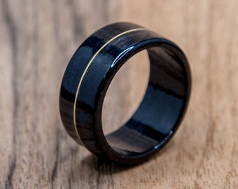 Black Tinto With Guitar String Inlay - Wooden Wedding Band - Guitarist Ring - Musician Gift Rock'n'roll - Wood Ring - Gift