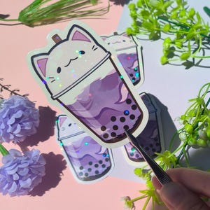 Cat Taro Milk Boba Sticker, Cat Sticker, Boba Sticker, Aesthetic Sticker, White Cat, Tapioca Pearls, Bubble Tea, Cute Sticker