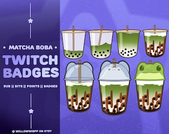 Matcha Boba Sub Badge, Discord Roles Bits, Cute Boba Channel Point, Boba Frog Emote, Cute Frog, Point Emote, Tapioca Pearls, Bubble Tea