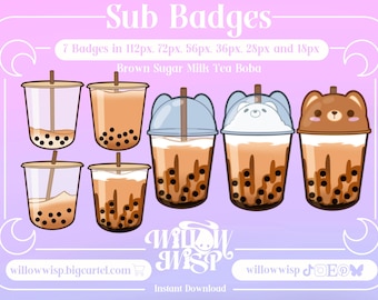 Odznaka Brown Sugar Boba Sub, Discord Roles Bits, Cute Boba Channel Point, Emotka Boba Bear, BrownBear, Emotka Point, Perły Tapioki, Bubble Tea