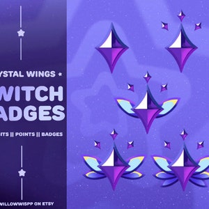 Crystal Wings Twitch-subbadge, Discord Rollen Bits Channel Point, kristal, pastel, magie, kawaii-subbadges voor streamers, streamergraphics