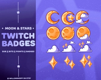 Moon and Star Sub Badges for Twitch, Discord Roles Bits Channel Point, YouTube,  Moon, Star, Clouds,  Cute Loyalty Channel Points, Celestial