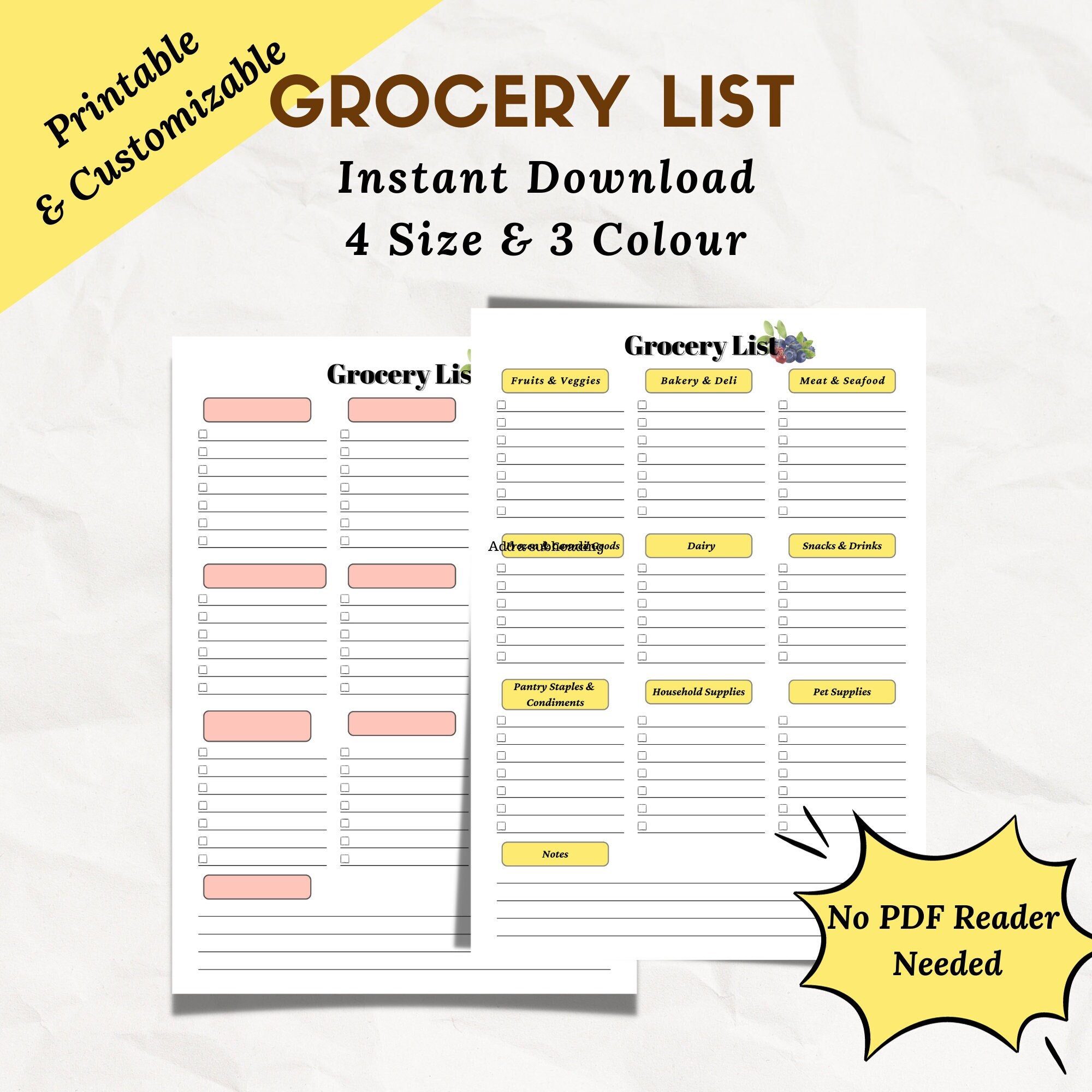 Grocery List Categories Grocery List Printable Templates - Etsy