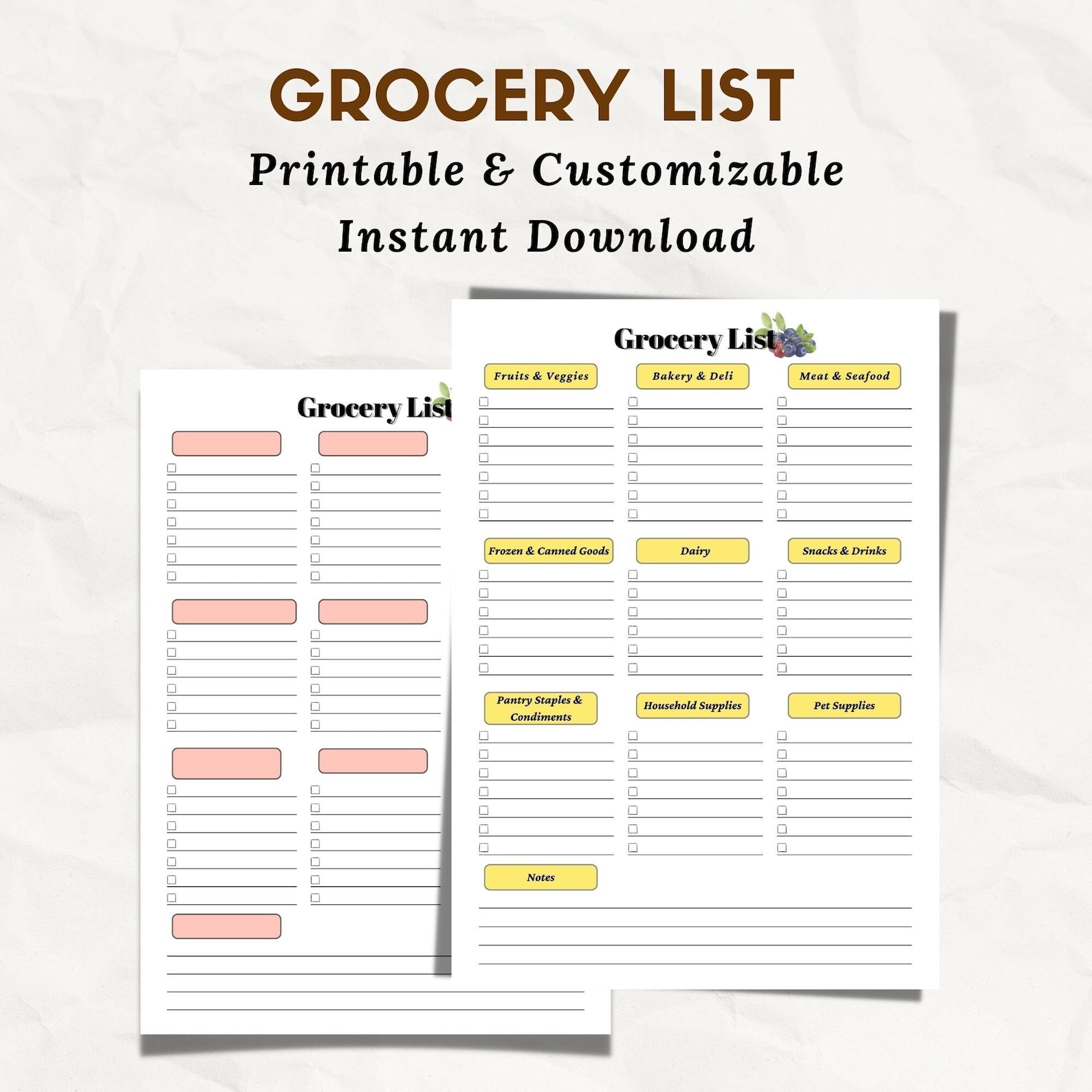 Grocery List, Categories Grocery List, Printable Templates, Fillable ...