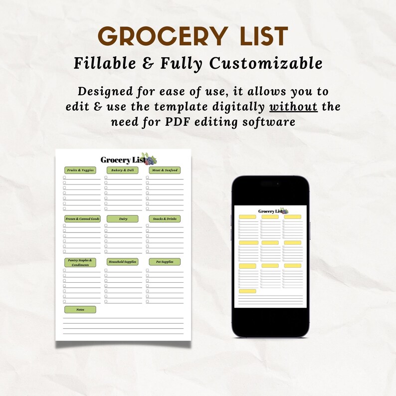 Grocery List, Categories Grocery List, Printable Templates, Fillable ...