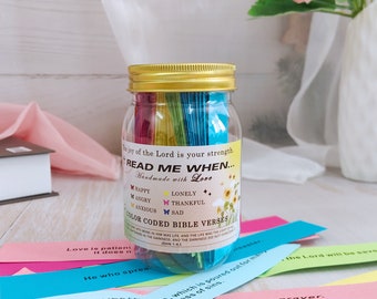 Bible Verses for Emotions and Feelings, Scripture Jar, Color-Coded Bible Verses, God's encouragement，mental health，Devotional gift