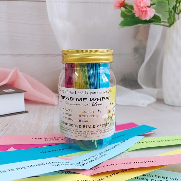 Bible Verses for Emotions and Feelings, Scripture Jar, Color-Coded Bible Verses, God's encouragement，mental health，Devotional gift