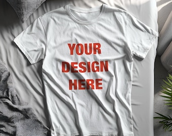White T-Shirt Mockup Flat Lay, Realistic Shirt Mockup PSD, Clothing Brand Mockup, Apparel Display Template, Streetwear Mockup, Bedding Scene
