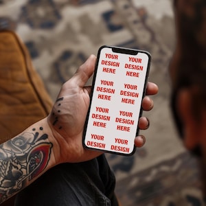 iPhone Mockup – Tattooed Hand Holding Phone, Lifestyle Smartphone Screen Mockup PSD, Mobile App Display Template