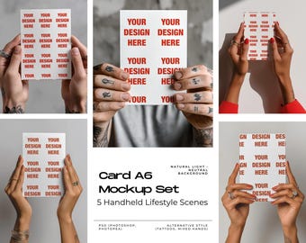 Greeting Card Mockup Bundle – A6 Card Mockup Set – 5 Handheld Card Mockups – Invitation & Print Display PSD – Minimal Lifestyle Mockups