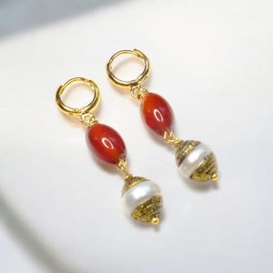 Karneol und Perlen Ohrringe: 24K Vergoldete Boho Chic Herbst Schmuck