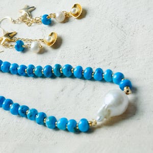 Natural Baroque Pearl & Turquoise Necklace | Bridal Pearl Jewelry | 24K Gold-Plated | Self-Love Gift | Anniversary Gift for Her