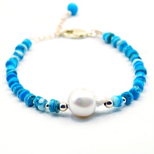 Chic Natural Turquoise Bracelet with Stunning Baroque Pearl I Gift for Wife, Daughter, Girlfriend I Anniversary Gift for Her