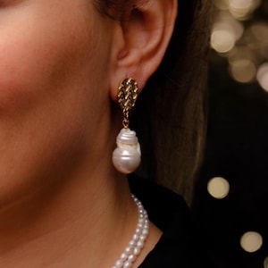 Baroque Pearl Drop Earrings,  Gold-Plated Dangle Earrings for Brides or Everyday Elegance, Wedding Earrings, Unique Gift for Her
