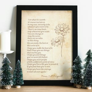 F. Scott Fitzgerald Poster ~ For What It's Worth ~ Inspirational Quote Motivational Quote