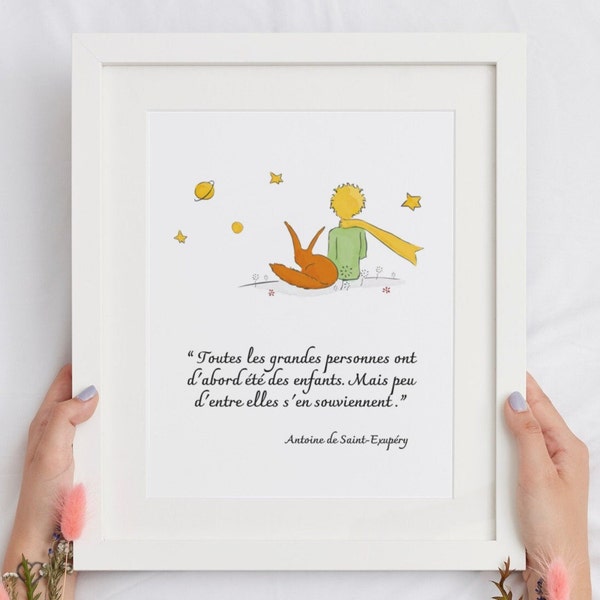 Affiche  Le Petit Prince du livre d'Antoine de Saint Exupéry cadeau pour enfants et adultes.