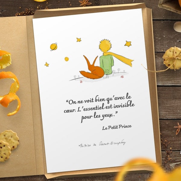 Affiche Le Petit Prince du livre d'Antoine de Saint Exupéry cadeau pour enfants et adultes