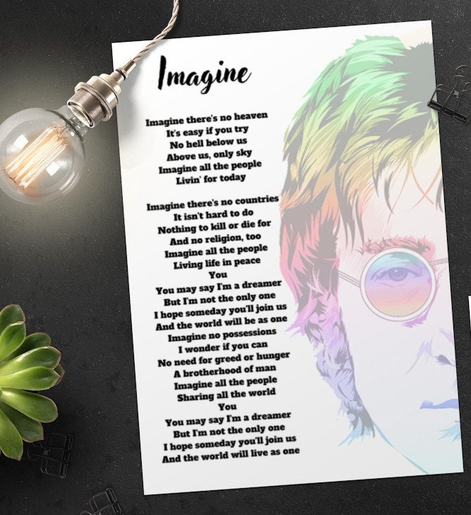 John Lennon Printed Poster - Imagine Song Lyrics - Pop Art