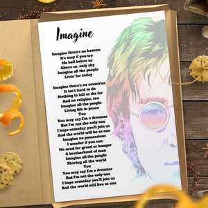 John Lennon Printed Poster - Imagine Song Lyrics - Pop Art
