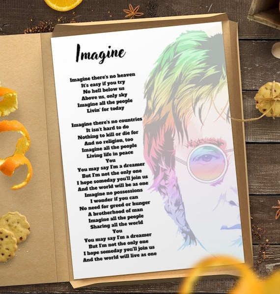 John Lennon Printed Poster - Imagine Song Lyrics - Pop Art