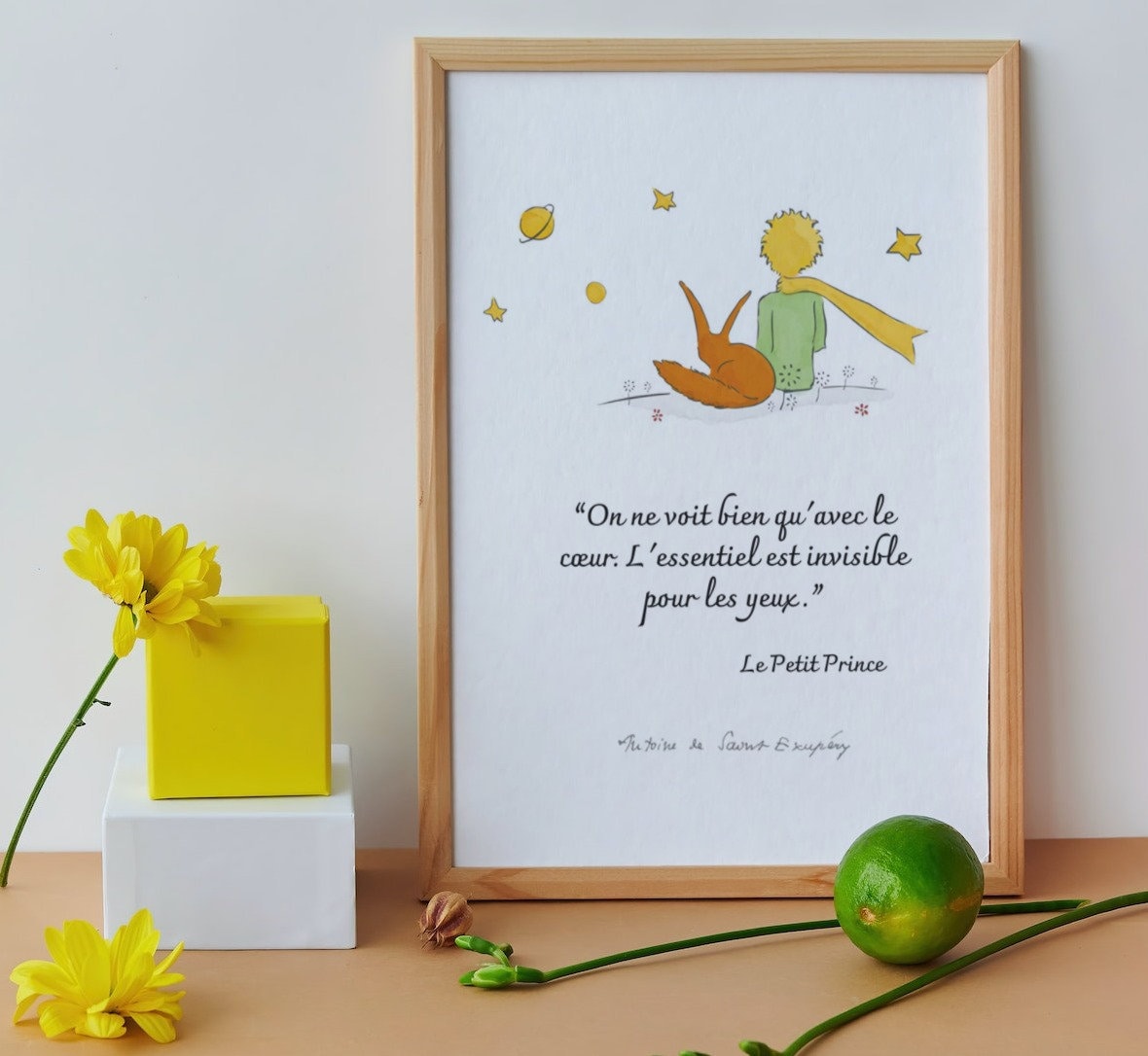 Originalys Le Petit Prince. Affiche décorative pour chambre d'enfant, fille et garçon, A4, idée de cadeau pour enfant. Décoration murale (Sans cadre) (1, nuit) : Antoine de Saint-Exupéry