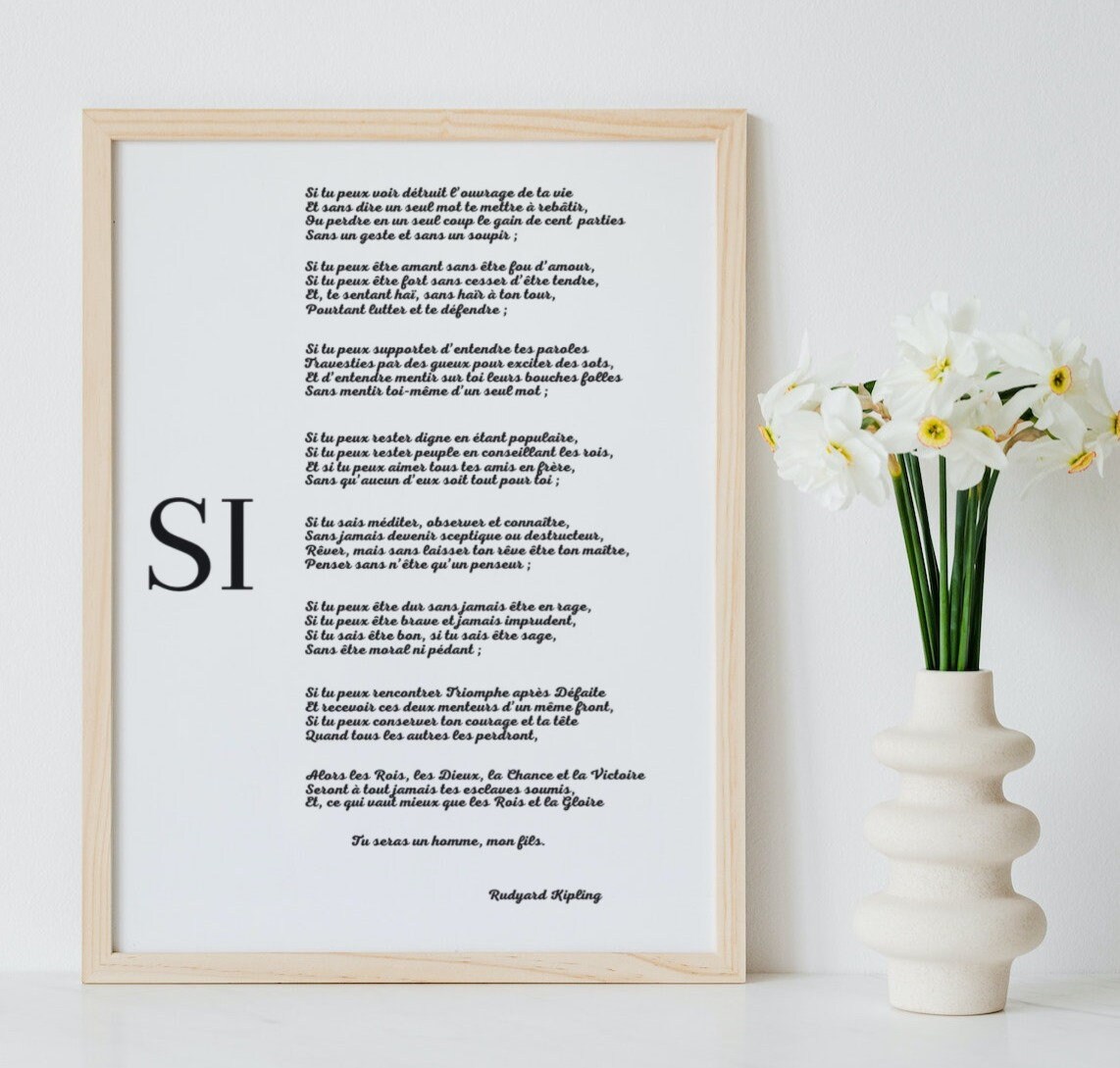 Affiche du poème de Rudyard Kipling Si tu seras un homme mon fils Poème imprimé en Français