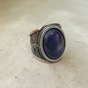 Selene spirit vessel silver and blue ring etched | psychic ring | protection spell | magick ring | strengthen magick and occult powers